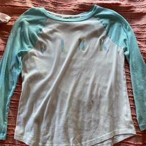 turquoise and white pink long sleeve